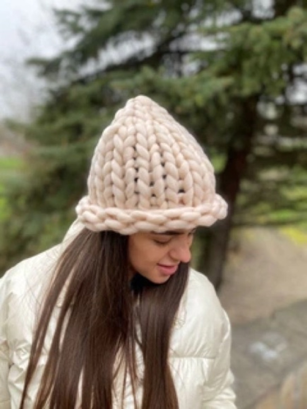HISO Privé Chunky Knit Wool Blend Beanie – Cream Ivory